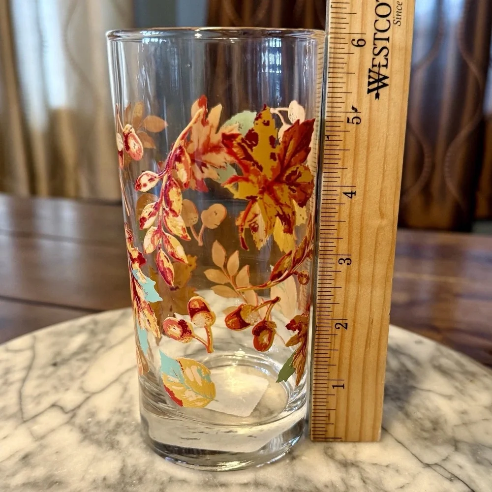 3pc NWT Greenbrier Autumn Fall Leaves Acorns Drinking Glass Glasses Tumbler 16oz